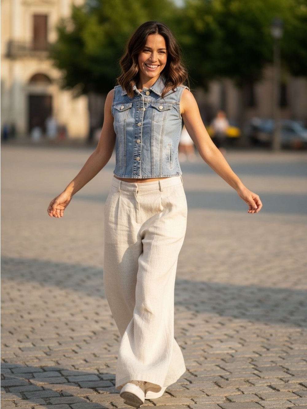 Sleeveless Light Wash Denim Jacket Vest Small